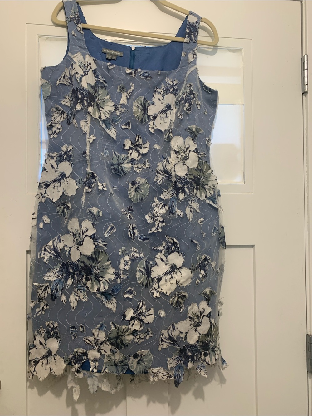 KELLY and DIANE. Floral Lace-Trim Sheath Dress in Blue size 14